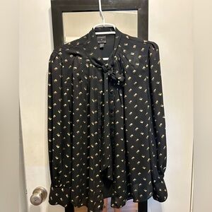 Worthington Sheer Blouse with Gold Diamond Patterns & Tie Women’s XL